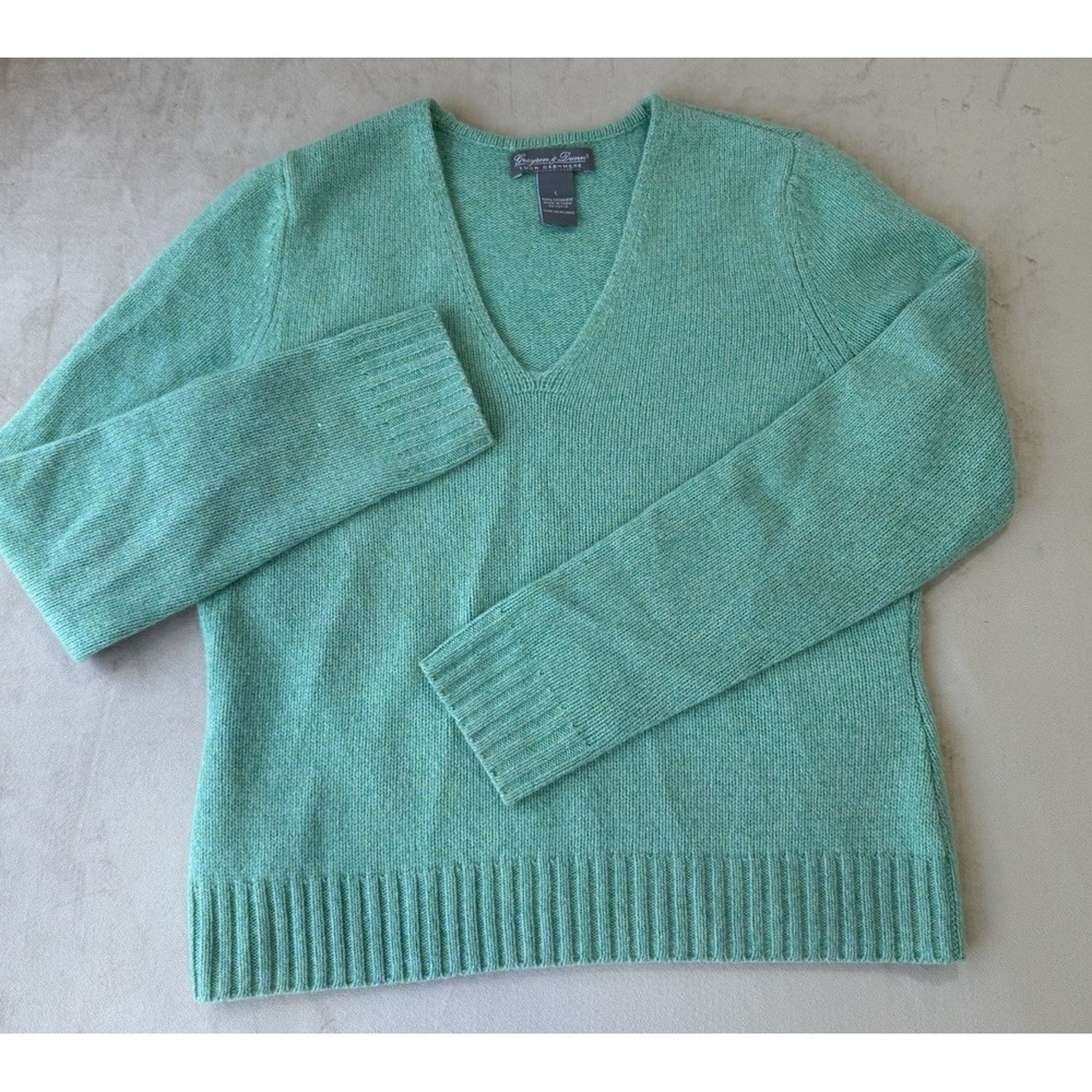 Grayson & Dunn Size L 100% Cashmere Pullover Knit Sweater Turquoise Green